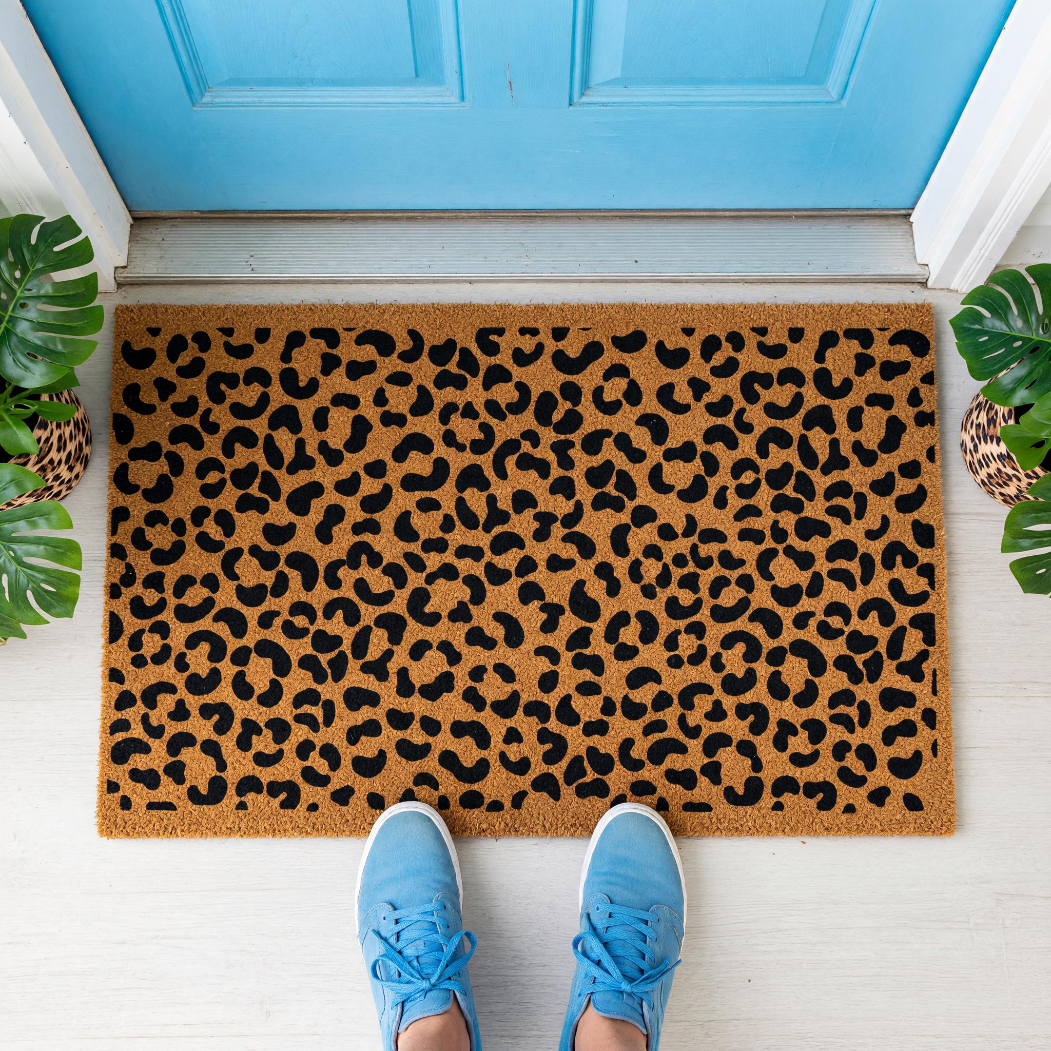 Leopard Print Welcome Doormat, Cheetah Pattern Front Porch Mat, Safari Animal