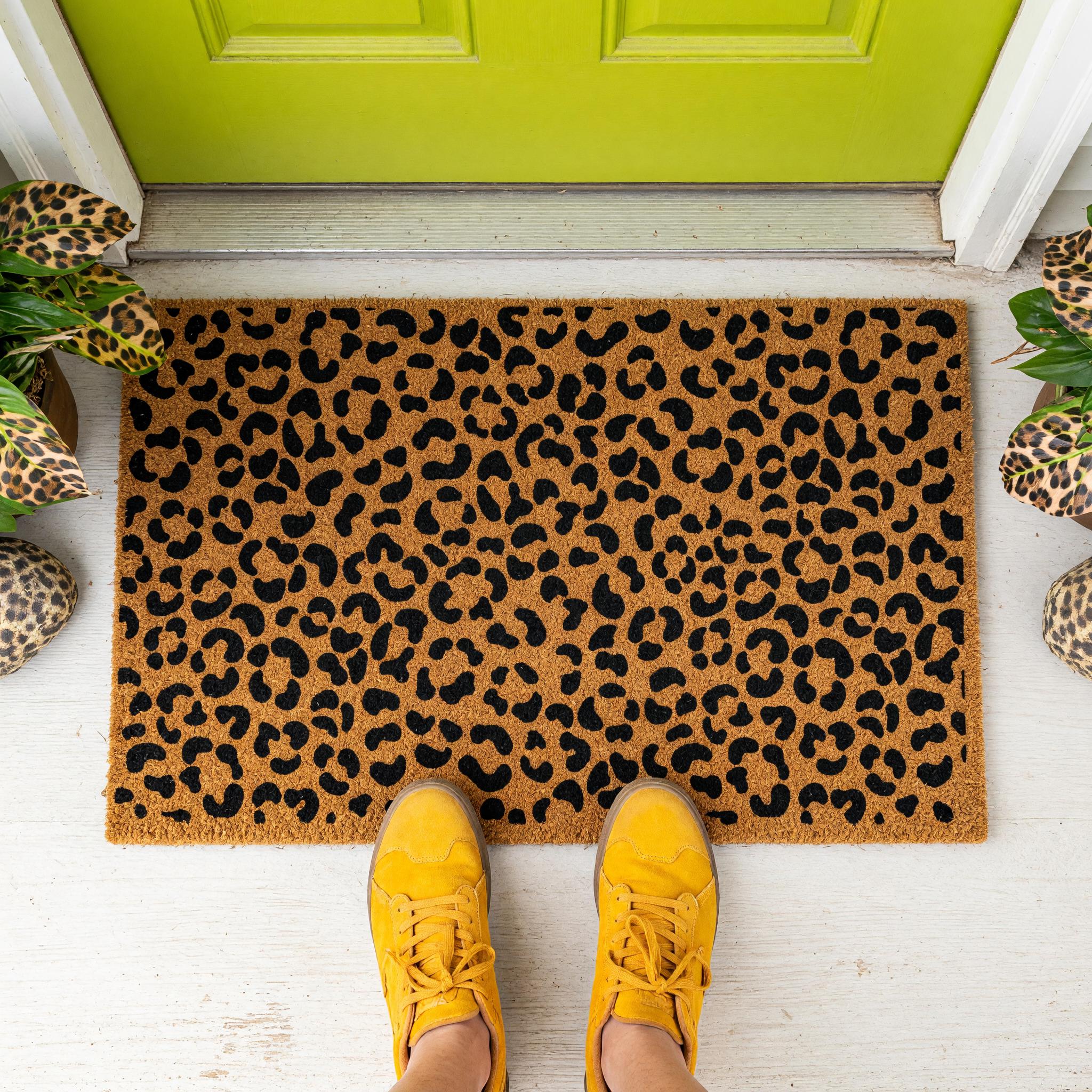 Leopard Print Welcome Doormat, Cheetah Pattern Front Porch Mat, Safari Animal