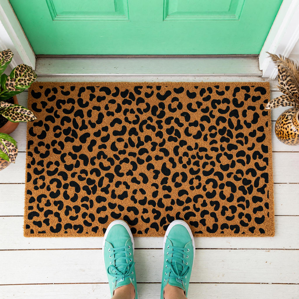Leopard Print Welcome Doormat, Cheetah Pattern Front Porch Mat, Safari Animal