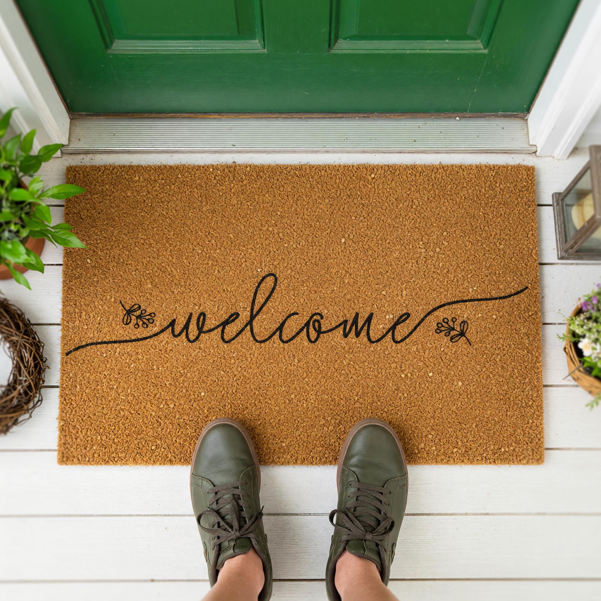 Welcome Doormat, Floral Front Porch Mat, New Home Gift, Closing Housewarming