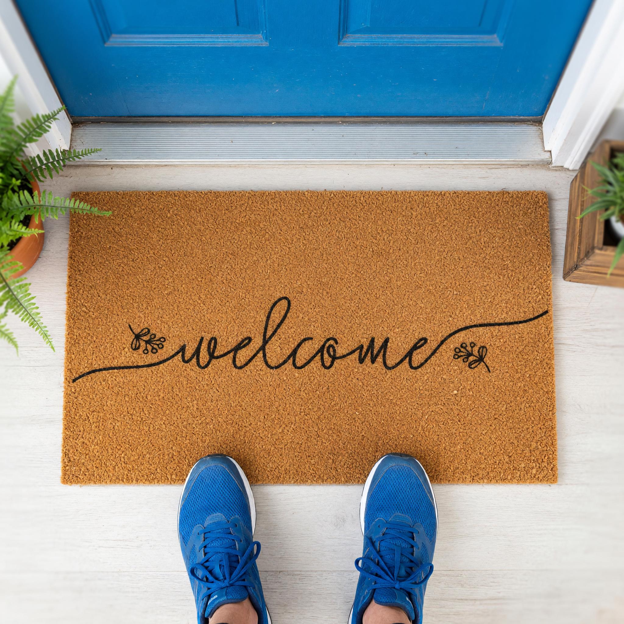 Welcome Doormat, Floral Front Porch Mat, New Home Gift, Closing Housewarming