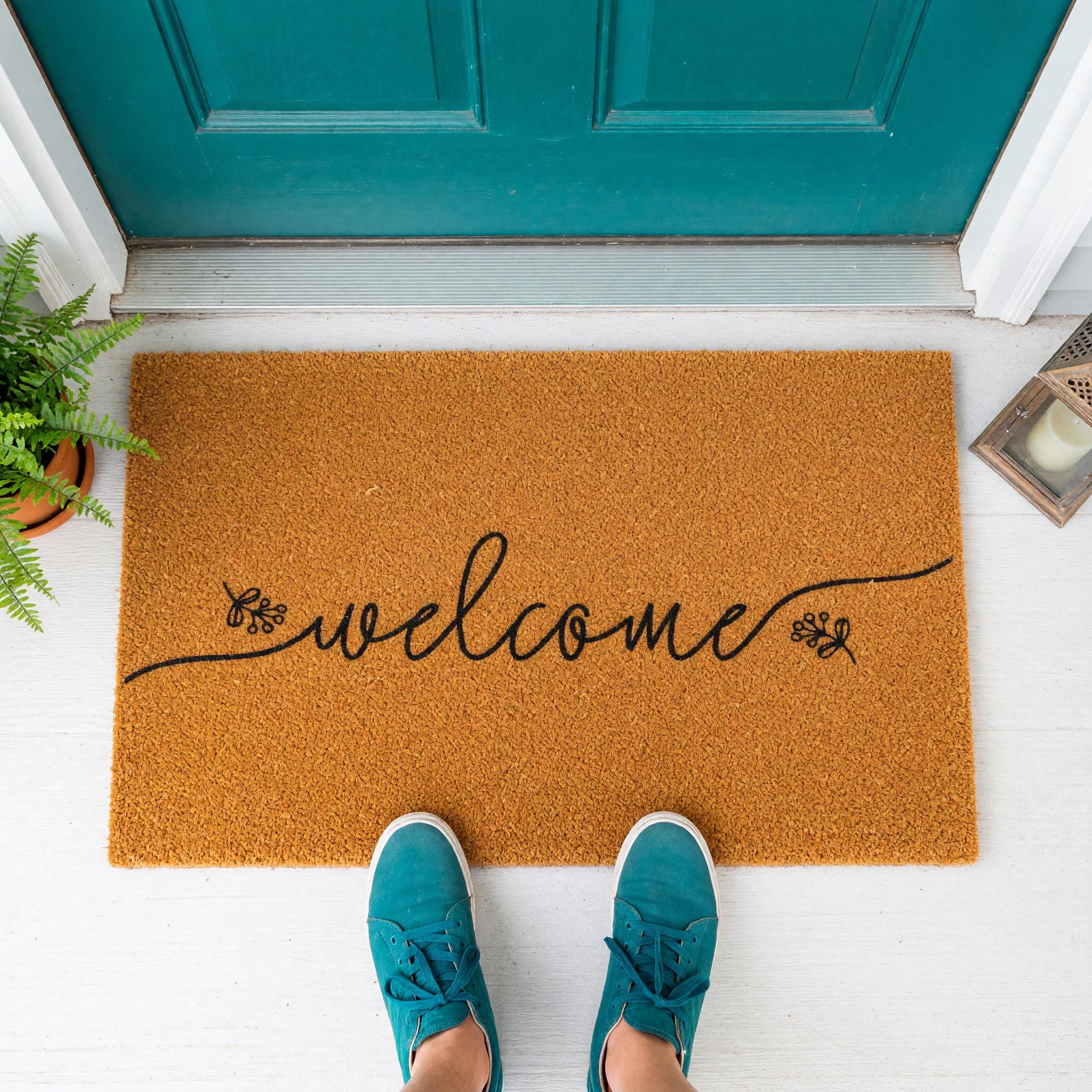 Welcome Doormat, Floral Front Porch Mat, New Home Gift, Closing Housewarming