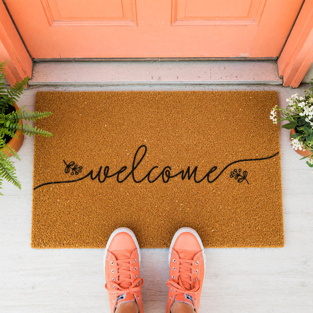 Welcome Doormat, Floral Front Porch Mat, New Home Gift, Closing Housewarming