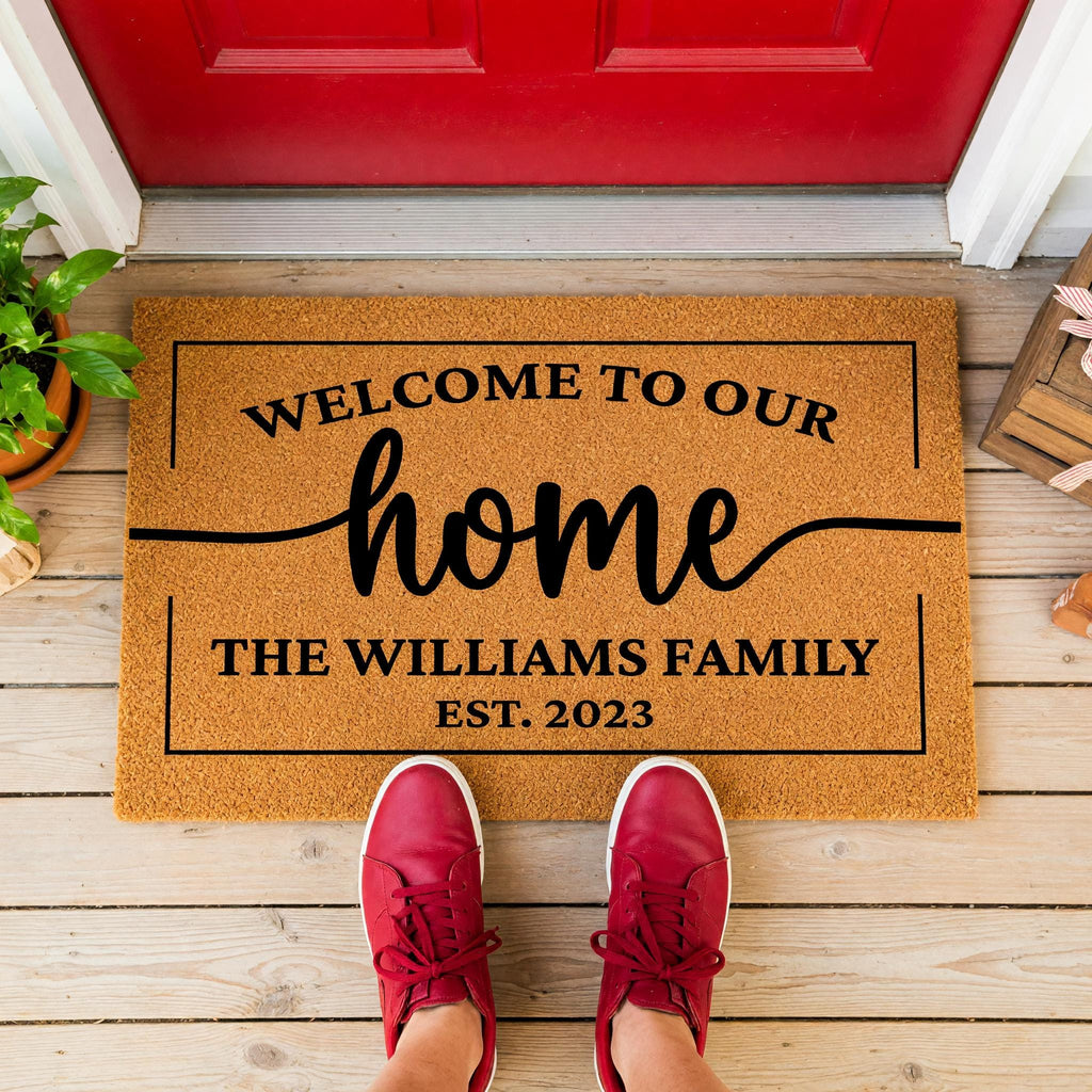 Welcome To Our Home, Custom Family Name Doormat, Housewarming Gift, Front Door