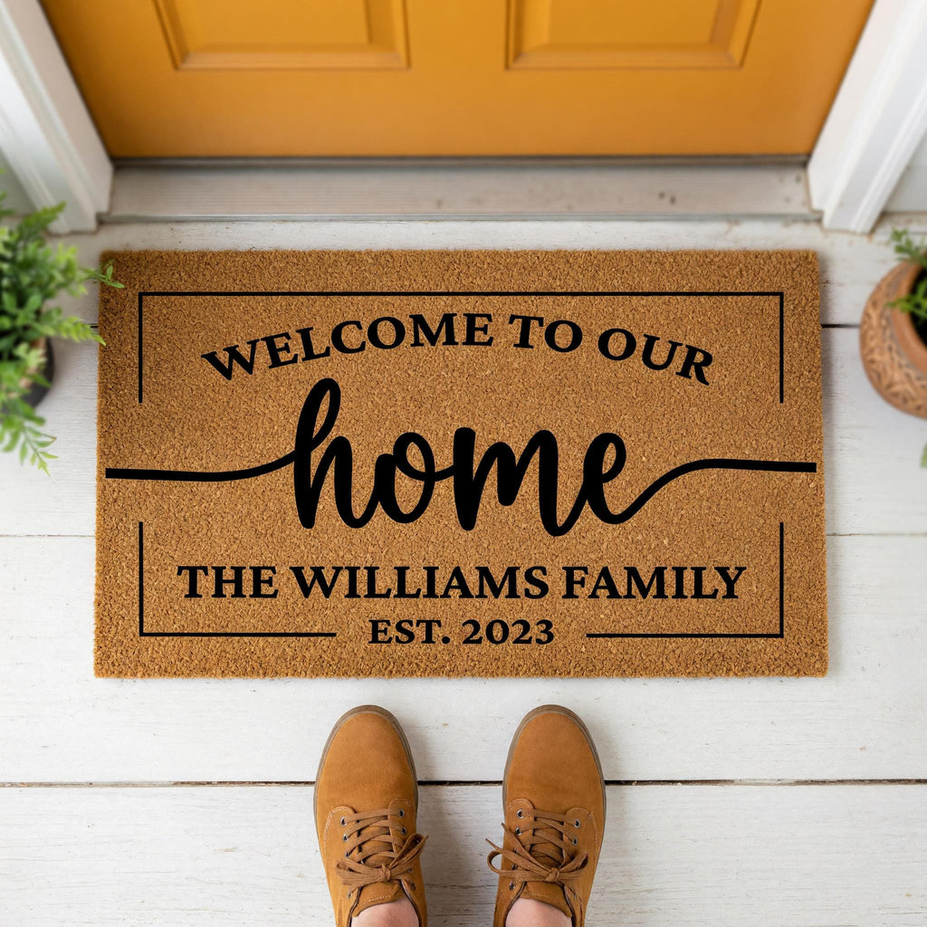 Welcome To Our Home, Custom Family Name Doormat, Housewarming Gift, Front Door