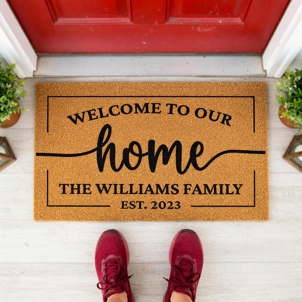 Welcome To Our Home, Custom Family Name Doormat, Housewarming Gift, Front Door