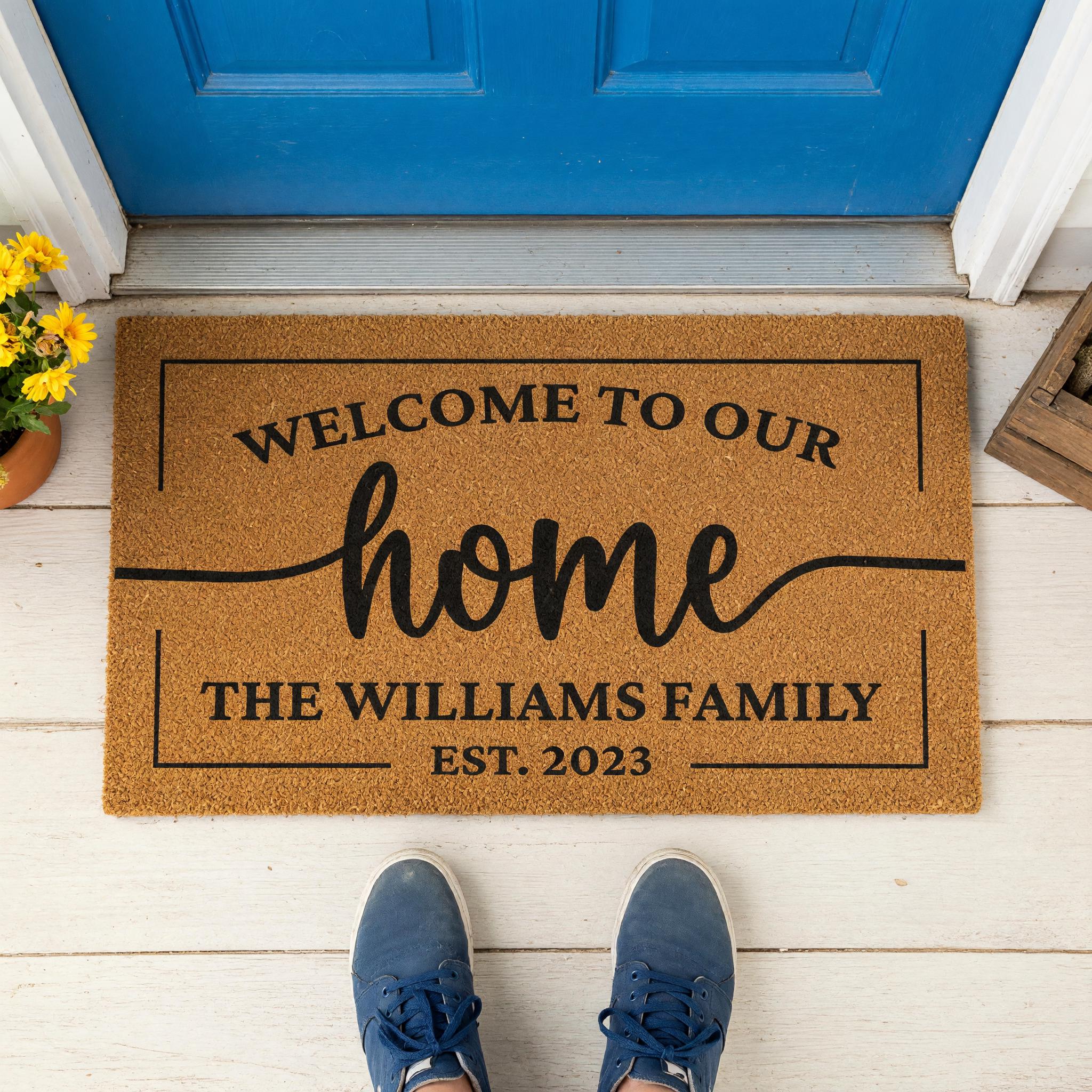 Welcome To Our Home, Custom Family Name Doormat, Housewarming Gift, Front Door