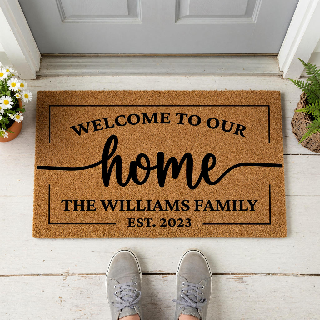 Welcome To Our Home, Custom Family Name Doormat, Housewarming Gift, Front Door