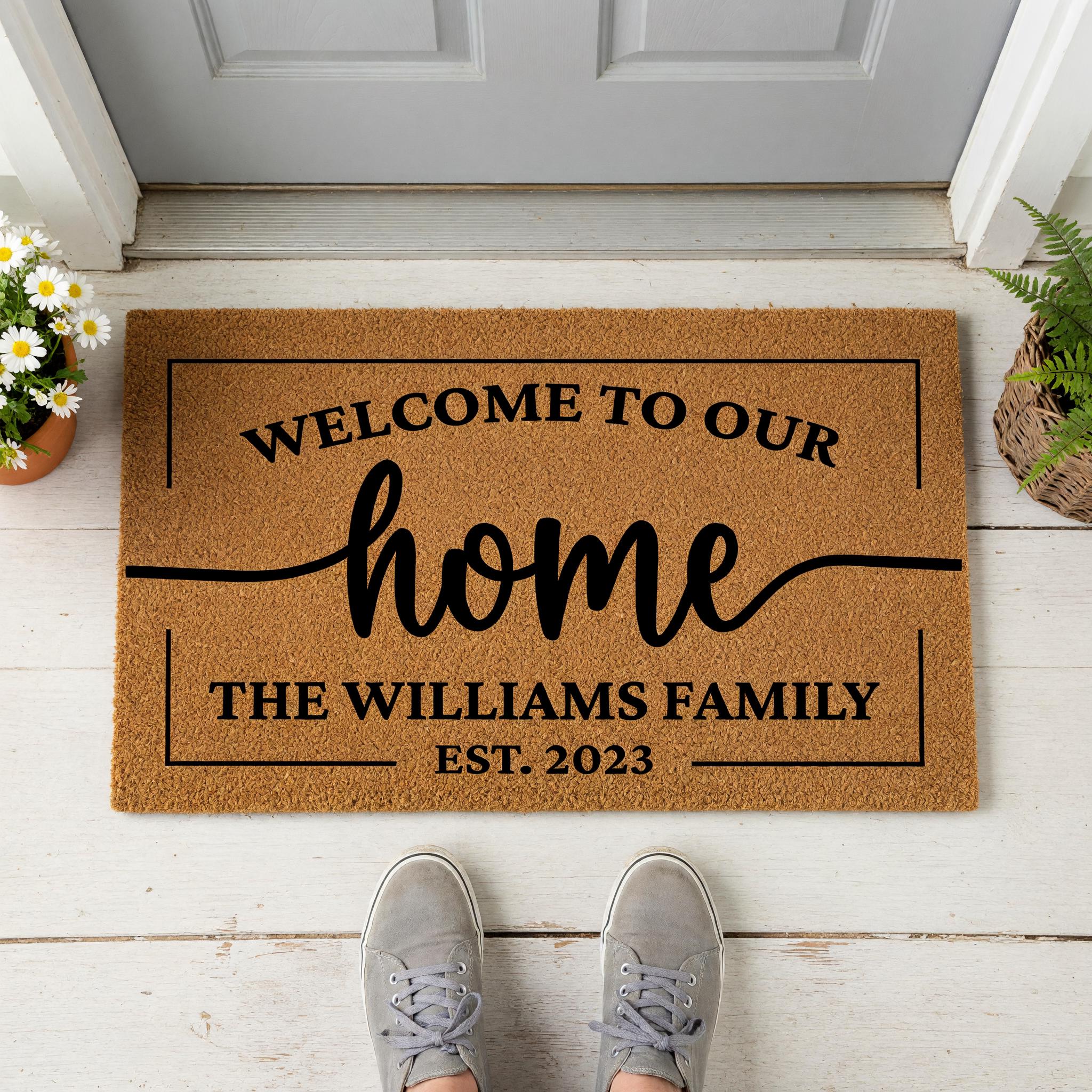 Welcome To Our Home, Custom Family Name Doormat, Housewarming Gift, Front Door