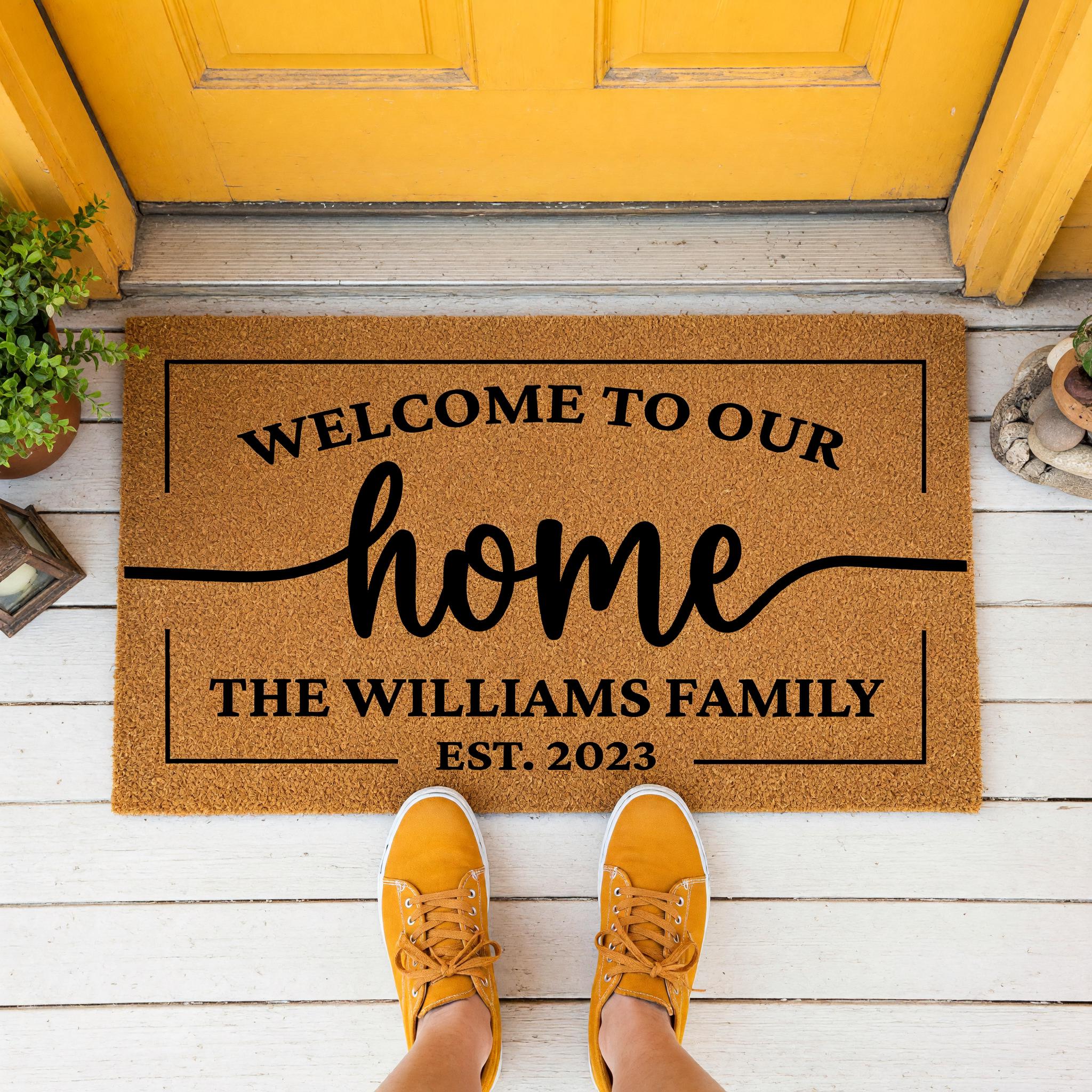 Welcome To Our Home, Custom Family Name Doormat, Housewarming Gift, Front Door