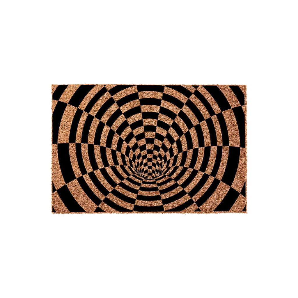 Optical Illusion Doormat, 3D Vortex Welcome, Checkered Tunnel Geometric Abstract Front Porch